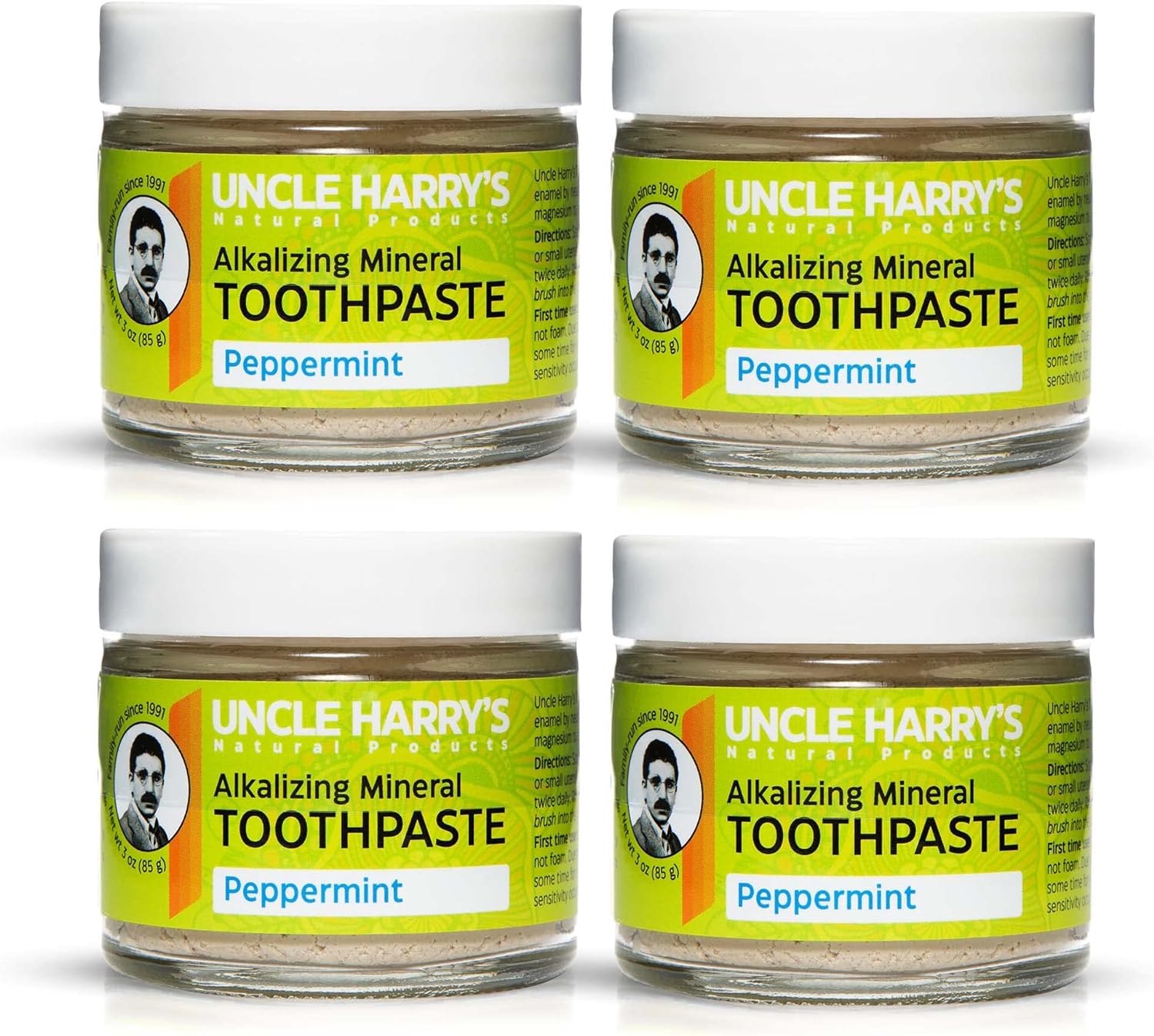 Uncle Harry's Peppermint Remineralizing Toothpaste | Natural Whitening Toothpaste Freshens Breath & Promotes Enamel | Vegan Fluoride Free Toothpaste (4 Pack)