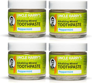 Uncle Harry's Peppermint Remineralizing Toothpaste | Natural Whitening Toothpaste Freshens Breath & Promotes Enamel | Vegan Fluoride Free Toothpaste (4 Pack)