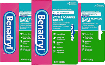 Benadryl Extra Strength Anti-Itch Topical Cream With 2% Diphenhydramine Hci & For Itch Relief Of Outdoor Itches Associated With Poison Ivy, Insect Bites & More, 3 X 1 Oz