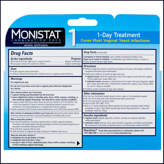 Monistat 1 Day Yeast Infection Treatment For Women, 1 Miconazole Ovule Insert & External Monistat Anti-Itch Cream Bundle