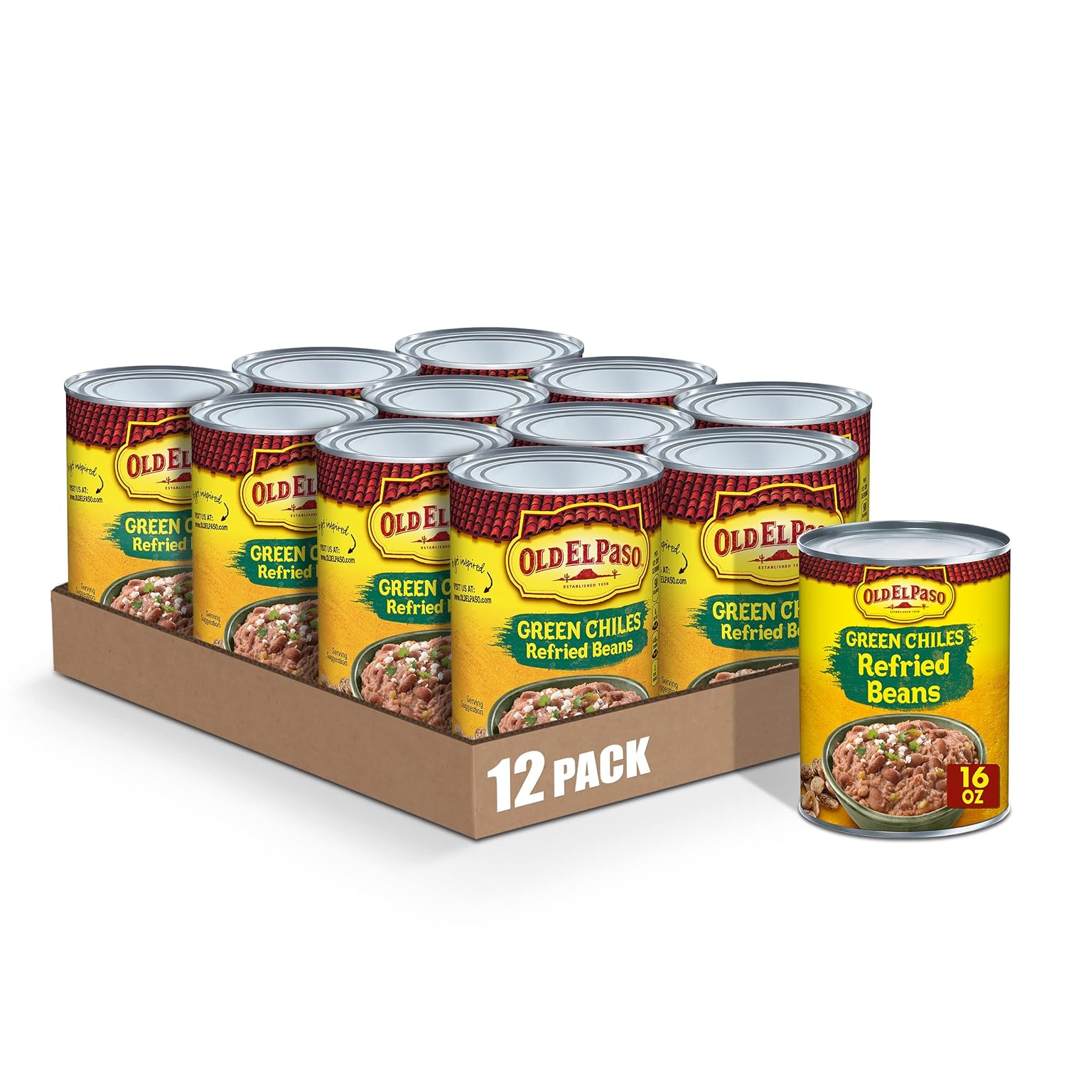 Old El Paso Green Chiles Refried Beans, 16 oz. (Pack of 12)