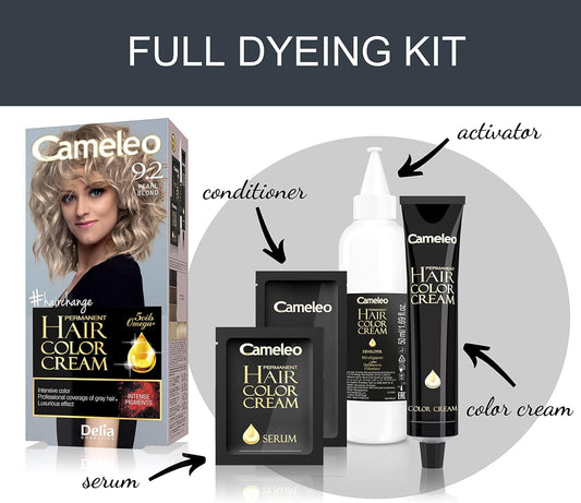 Cameleo - Permanent Hair Colour Cream - Natural Blonde - Intensive Color & Protection - 5 Oils + Omega Plus Acids - Professional, Luxurious Hair Dye - Full Kit