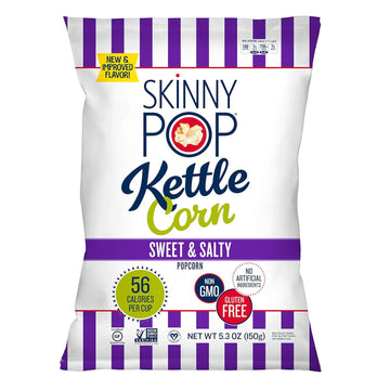 Skinnypop Popped Sweet & Salty Kettle Popcorn, Gluten Free, Vegan Popcorn, Non-Gmo, Healthy Popcorn Snacks, Skinny Pop, 5.3Oz Grocery Sized Bag