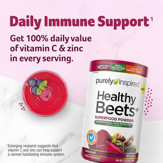 Beet Root Powder Purely Inspired Healthy Beets + Superfood Powder Vitamin C & Zinc For Immune Support Supports Nitric Oxide Production With Red Spinach Unflavored (32 Servings)