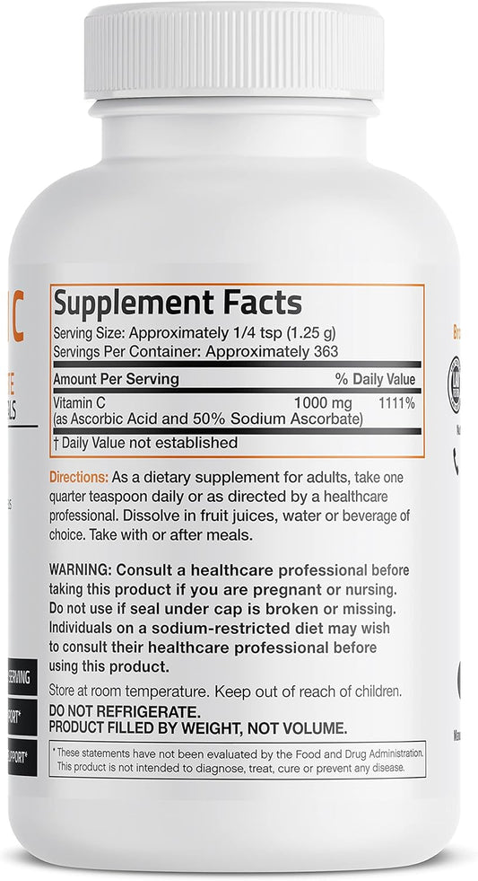 Buffered Vitamin C Powder Ascorbic Acid Buffered With Sodium Ascorbate Soluble Fine Crystals – Promotes Healthy Immune System And Cell Protection – Powerful Antioxidant - 1 Pound (16 Ounces)