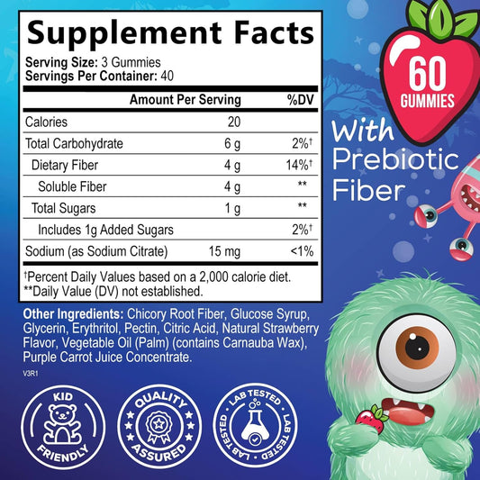 Kids Fiber Gummy Bears Supplement - Daily Prebiotic Fiber for Kids, Supports Regularity, Digestive Health & Immune Support, Nature's Plant Based Chicory Root Vitamins, Vegan, Berry avor, 120 Gummies