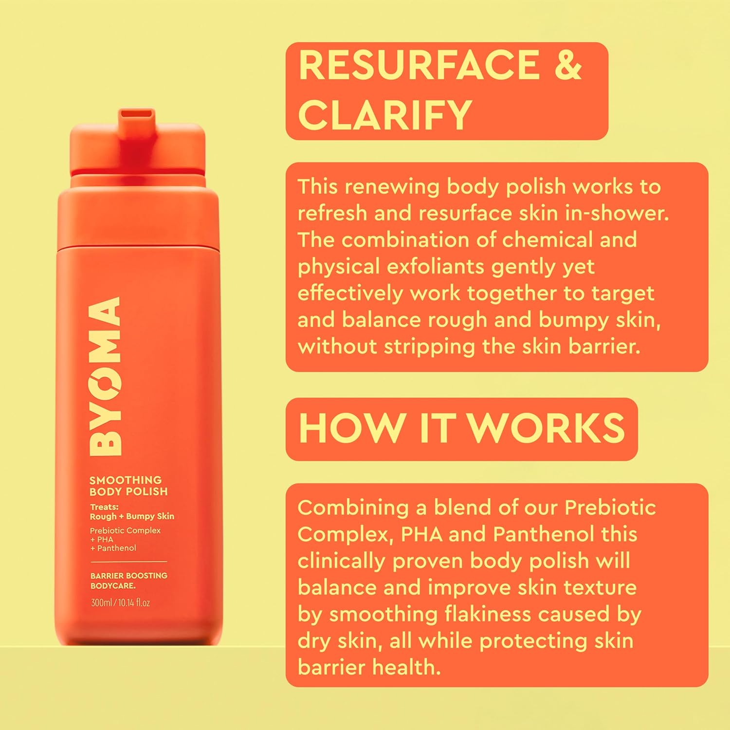 Byoma Smoothing Body Polish - For Breakouts & Textured Skin - Exfoliating Body Scrub With Pha & Panthenol - Restores Skin Barrier & Soothes Inflammation - 10.14 Fl Oz : Beauty & Personal Care