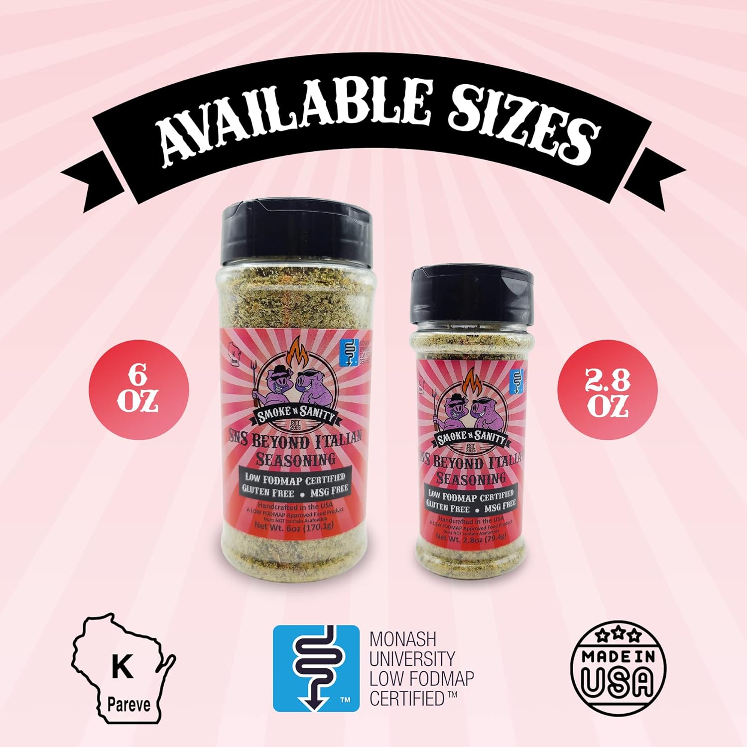 Smoke N Sanity Sns Beyond Italian Seasoning | Monash Certified Low Fodmap | Gluten Free | Certified Kosher | Dairy Free (6 Oz Shaker) : Grocery & Gourmet Food