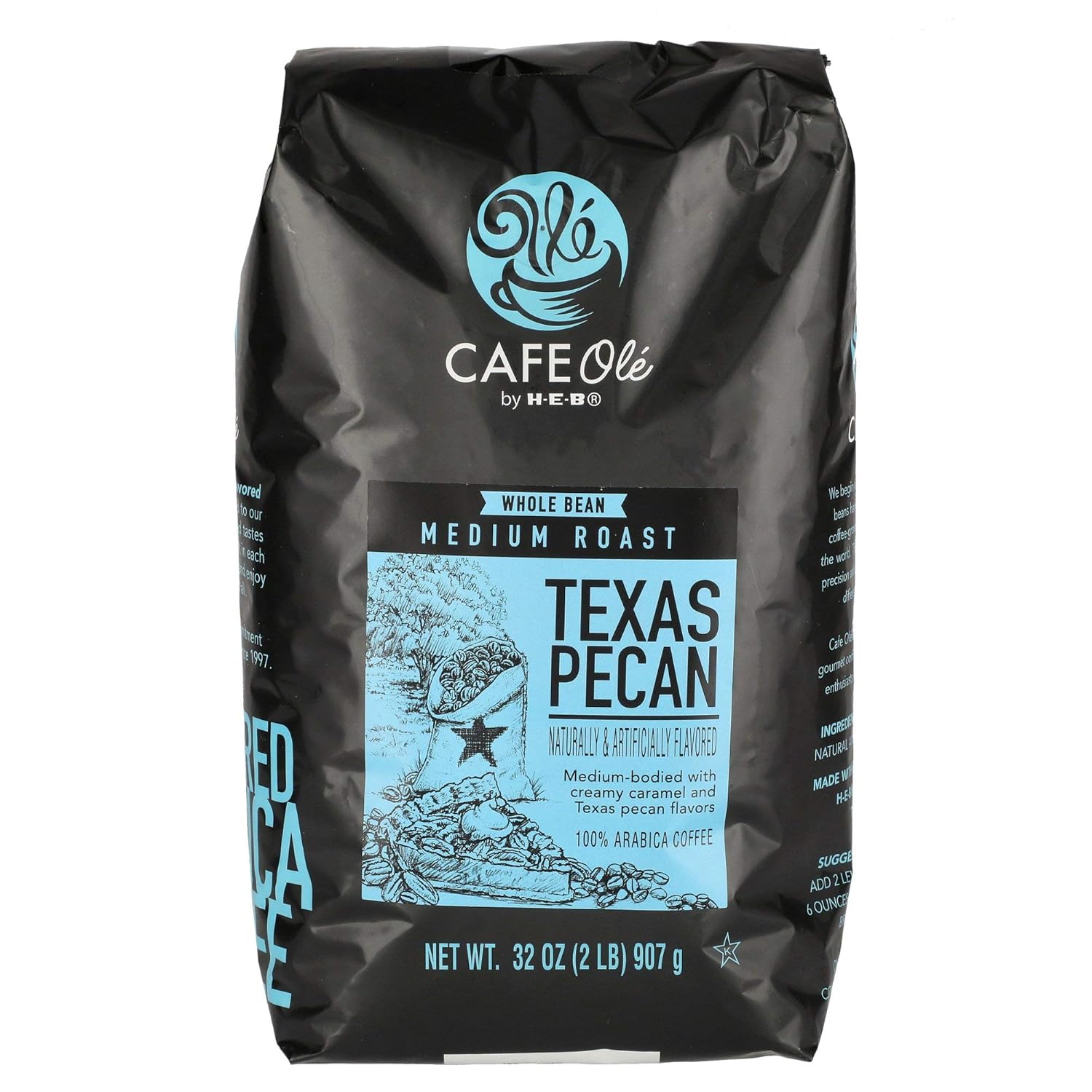 Cafe Ole Texas Pecan Medium Roast Whole Bean Coffee 32 Oz