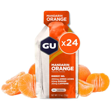 Gu Energy Original Sports Nutrition Energy Gel, Vegan, Gluten-Free, Kosher, And Dairy-Free On-The-Go Energy For Any Workout, 24-Count, Mandarin Orange