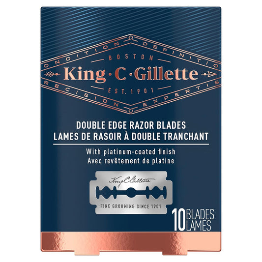 King C. Gillette Double Edge Safety Razor Blades 10 Count, Stainless Steel Platinum Coated Blades