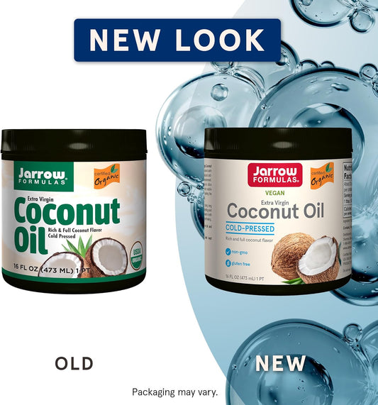 Jarrow Formulas Extra Virgin Organic Coconut Oil - 16   - Rich & Full Coconut avor - Unrefined & Cold-Pressed - Solvent Free - Ideal for Cooking & Baking