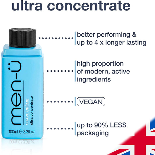 Men-Ü High-Performance Shaving Cream W/Up To 165 Shaves, Mens Shaving Cream With Long Lasting/Ultra-Concentrate Formula With Tea Tree Oil/Lubricants & Moisturisers, Shaving Cream Mens 100Ml