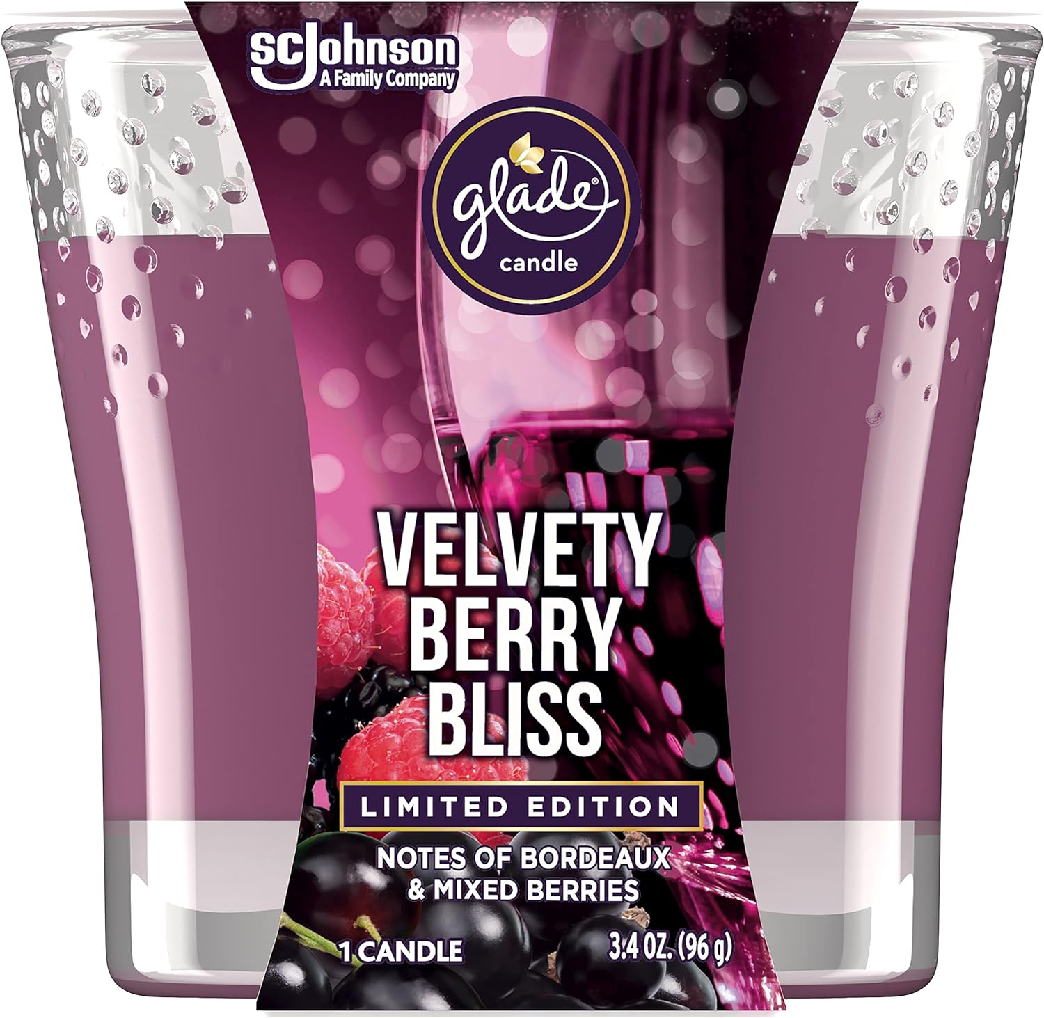 Glade Candle Jar, Air Freshener, Velvety Berry Bliss, 3.4 oz