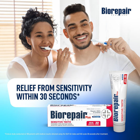 Biorepair Plus Sensitive Teeth Toothpaste - 240 mg/g microRepair Fluoride Free Hydroxypatite – Enamel Repair That Immediately Reduces Tooth Sensitivity (Pack of 3)