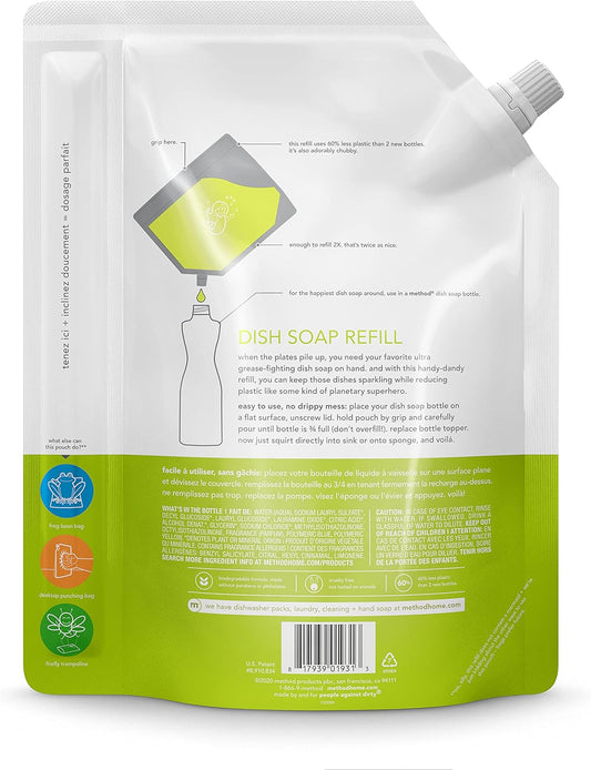 Method Gel Dish Soap Refill, Lime + Sea Salt, Biodegradable Formula, Tough on Grease, 36 Fl Oz (Pack of 6)