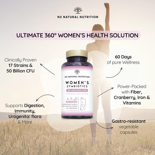 Probiotics For Women Vaginal Health | Vaginal Probiotics With 6 Strains | Strenghtens Intimate Flora & Combats Urinary Or Vaginal Tract Infections. 30 Capsules. Ce. Vegan. N2 Natural Nutrition