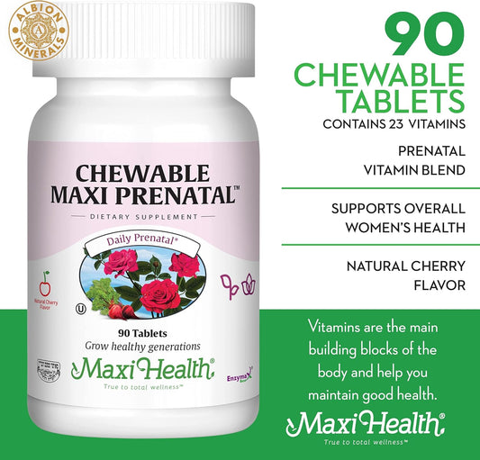 Maxi-Health Chewable Prenatal Vitamin - Over 25 Essential Vitamins And Minerals - Doctor Formulated For Pregnant And Lactating Women - 90 Count
