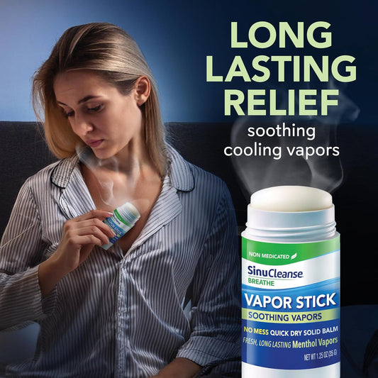 Sinucleanse Vapor Stick, Solid Balm - Portable, Non-Medicated, Soothing Vapors. No Mess, Quick Dry, Moisturizing Formula, 0.11 Oz (2 Pack), Made In Usa