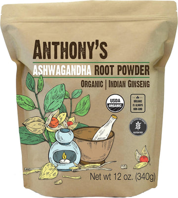 Anthony'S Organic Ashwagandha Powder, 12 Oz, Batch Tested Gluten Free, Indian Ginseng, Non Gmo, Keto Friendly