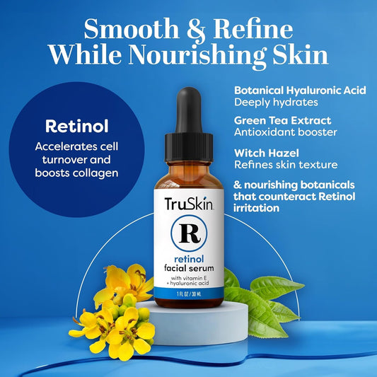 Truskin Retinol Serum For Face – Gentle Anti-Aging Serum With Retinol, Hyaluronic Acid, And Vitamin E For A More Youthful Feel – Skin Care Made To Improve Fine Lines, Wrinkles, 2 Fl Oz