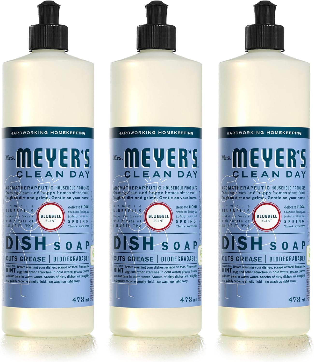 MRS. MEYER'S CLEAN DAY Liquid Dish Soap, Biodegradable Formula, Bluebell, 16 fl. oz - Pack of 3