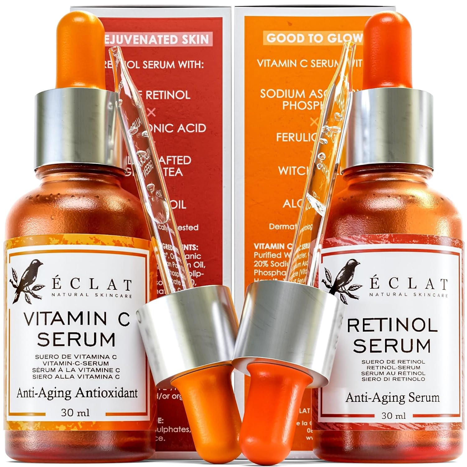 Eclat Skincare Face Serum Set - Vitamin C Serum For Radiance, Retinol Serum For Wrinkles