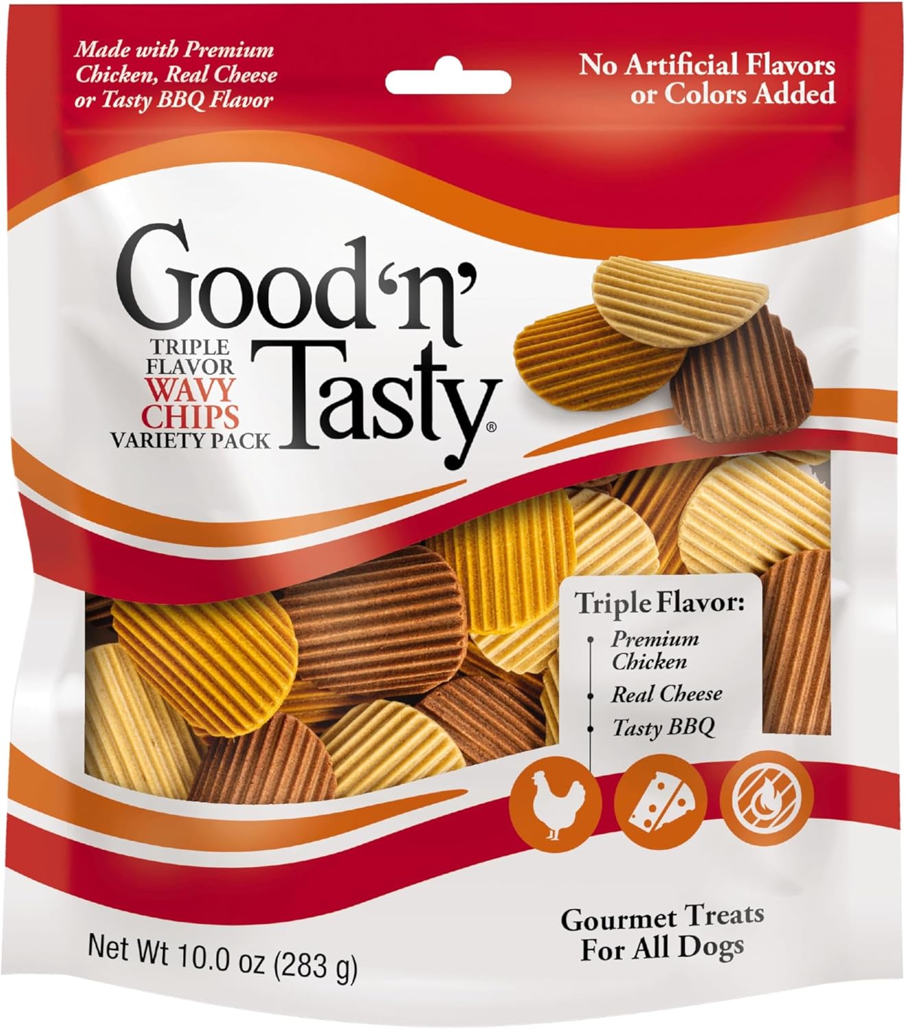 Good'N'Fun Triple Flavor Wavy Chips Variety Pack, 10 Oz, Treats For Dogs