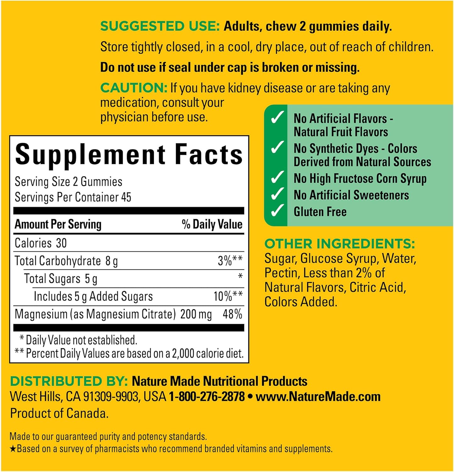 Nature Made High Absorption Magnesium Citrate 200 mg per serving, Magnesium Supplement for Muscle, Nerve, Bone and Heart Support, 90 Magnesium Gummies, 45 Day Supply : Health & Household
