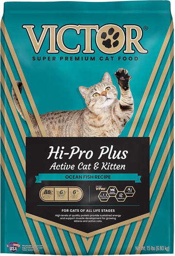 Victor Super Premium Cat Food – Hi-Pro Plus Active Cat And Kitten – Dry Cat Food For Active Cats – All Breeds And All Life Stages From Kitten To Adult, 15Lb