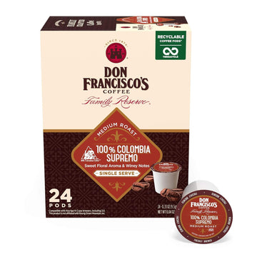 Don Francisco's Colombia Supremo Medium Roast Coffee Pods - 24 Count - Recyclable Single-Serve Coffee Pods, Compatible with your K- Cup Keurig Coffee Maker