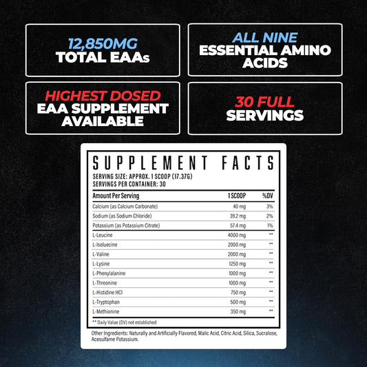 Huge Eaa Supplement, Highest Dosed Essential Amino Acids Powder, 12.85G Eaas & 8G Bcaas Per Serving, Maximize Muscle Growth, Recovery & Performance (Kiwi Blueberry, 17.73 Oz.)