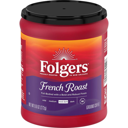 Folgers French Roast Medium Dark Roast Ground Coffee, 9.6 Ounces (Pack of 6)