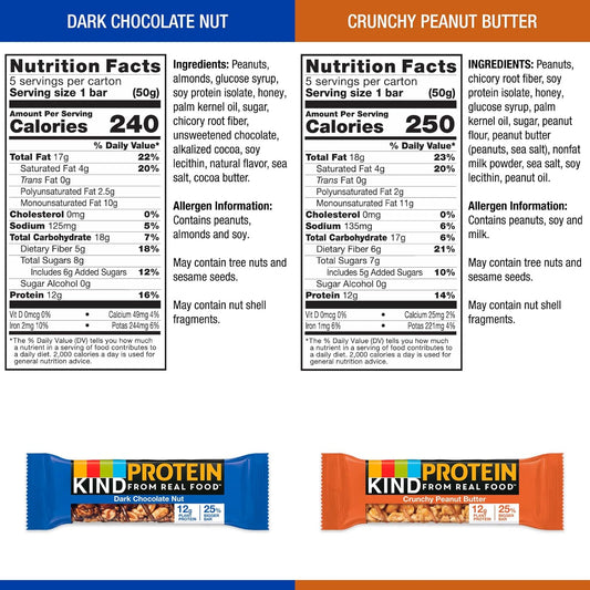 Kind Protein Bars, Variety Pack, Dark Chocolate Nut, Crunchy Peanut Butter, Healthy Snacks, 10 Count