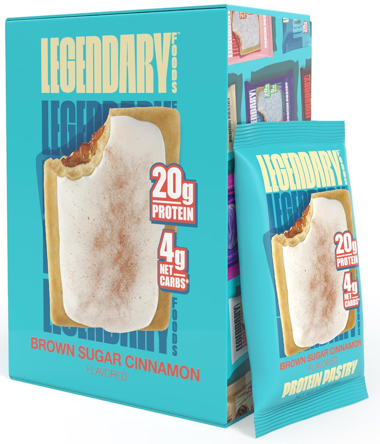 Legendary Foods 20 Gr Protein Pastry - Low Carb Tasty Protein Bar Alternative, Keto Friendly, No Sugar Added High Protein Breakfast Snacks, Gluten Free Keto Food - Brown Sugar Cinnamon (8-Pack)