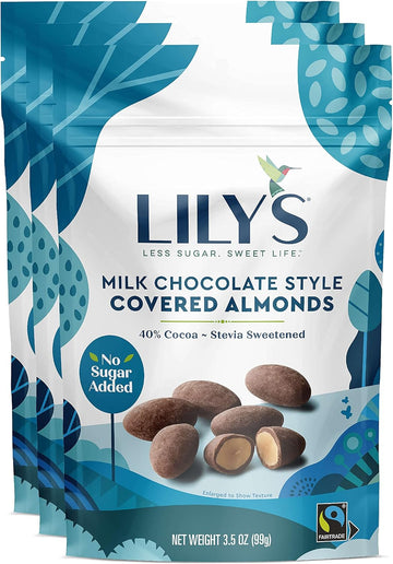 Lily'S Milk Chocolate Style Covered Almonds, Stevia Sweetened, No Added Sugar, Low-Carb, Keto-Friendly, Gluten-Free & Non-Gmo, 3.5 Ounce (Pack Of 3), 10.5 Ounce