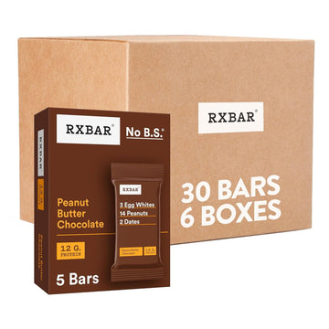 Rxbar Protein Bars, 12G Protein, Gluten Free Snacks, Peanut Butter Chocolate (6 Boxes, 30 Bars)