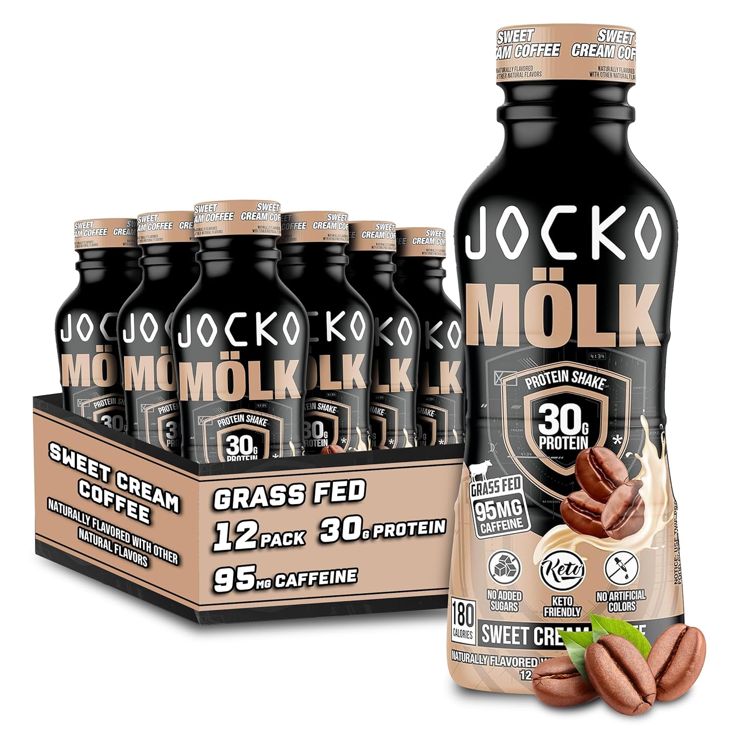 Jocko Mölk 30G Grass Fed Protein Shakes – No Added Sugar Protein Drinks Keto Friendly - Ready To Drink 12 Fl Oz (Pack Of 12) Sweet Cream Coffee