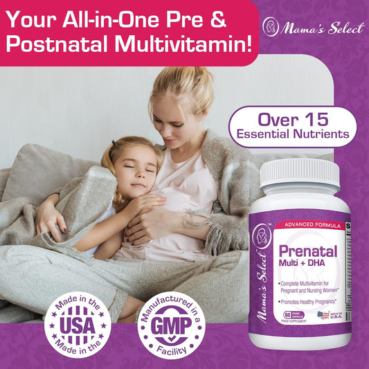 Mama'S Select Prenatal Vitamins For Women With Iron, Vitamin D, Dha, And Folic Acid For Pregnant Women, Methyl Folate Safe For Mthfr - Slow-Release Supplement, Gentle On Stomach, 60 Veggie Capsules