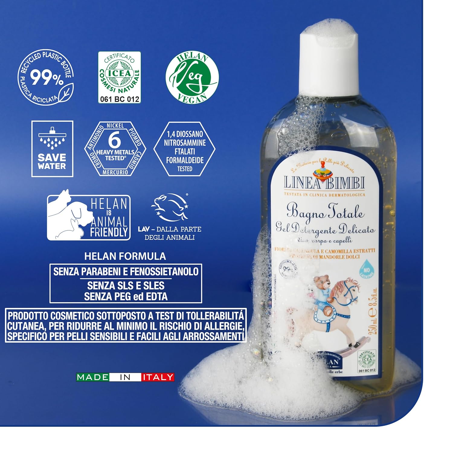 Helan Bimbi Bio - Baby Shampoo And Body Wash, Baby Wash Gel With Marigold & Chamomile Flower Extracts, Kids Shampoo & Gentle Cleanser With Sweet Almond Protein For Baby Bath, Made In Italy 250Fl Oz : Baby