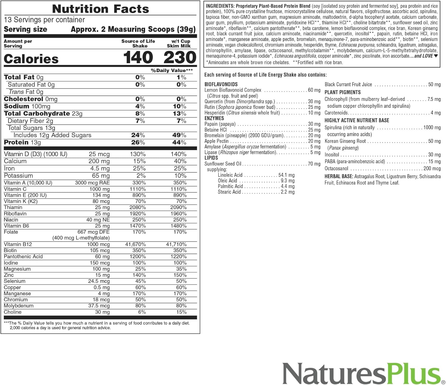Natures Plus Source Of Life Energy Shake, Creamy Granola - 2.2 Lbs, Pack Of 2 - Provides 13G Complete Protein, Vitamins & Minerals - Non-Gmo, Gluten Free, Vegetarian - 52 Total Servings
