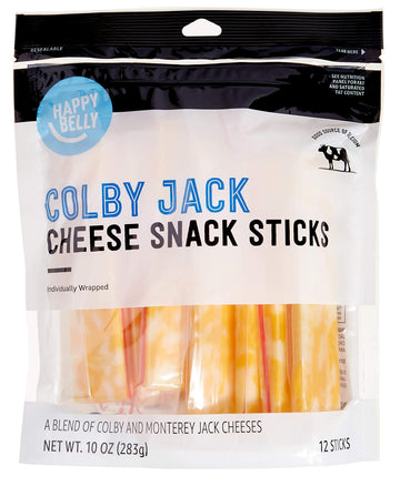 Amazon Brand - Happy Belly Colby Jack Cheese, Snack Sticks, 12 Count, 10 Ounce