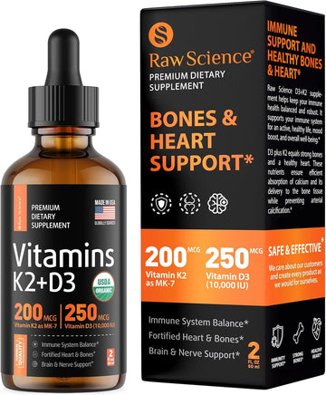 Liquid Vitamin D3 K2 10000 Iu & 200 Mcg - Vitamin D With Mk7 Vitamin K2 Drops - Bone Density & Heart Support Liquid Vitamins For Women & Men, High Absorption Vit K2 D3 Vitamin Supplement - 2 Fl Oz