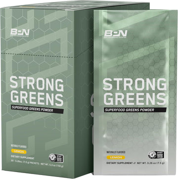 Bare Performance Nutrition Bpn Strong Greens Go Packs, Lemon, Superfood Greens Powder Drink Mix Packets