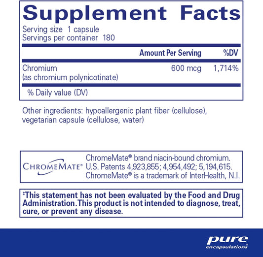 Pure Encapsulations Chromemate Gtf 600 | Supplement For Metabolism And Lean Muscle* | 180 Capsules