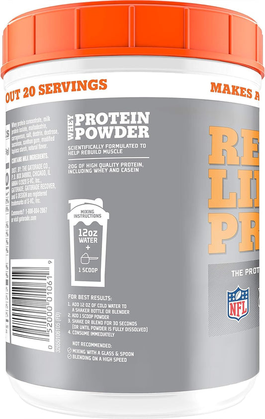 Gatorade Whey Protein Powder, 20 Servings Per Canister, 20 g of Protein Per Serving, Vanilla, 19.7 Oz