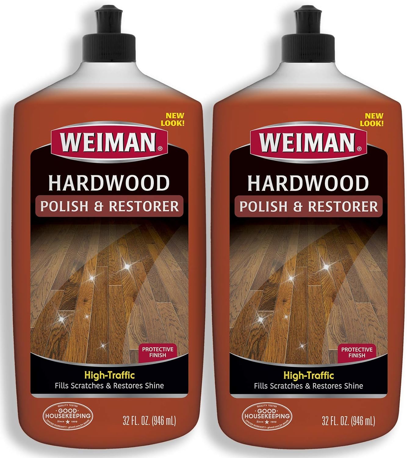Weiman Wood Floor Polish and Restorer 32 Ounce (2 Pack) - High-Traffic Hardwood Floor, Natural Shine, Removes Scratches, Leaves Protective Layer