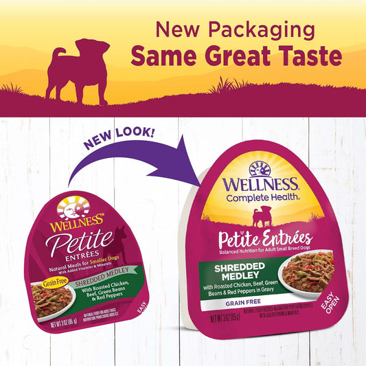 Wellness Natural Pet Food 3 Oz Grain Free Natural Wet Small Breed Roasted Chicken, Beef, Green Beans & Red Peppers. (12 Pack), One Size