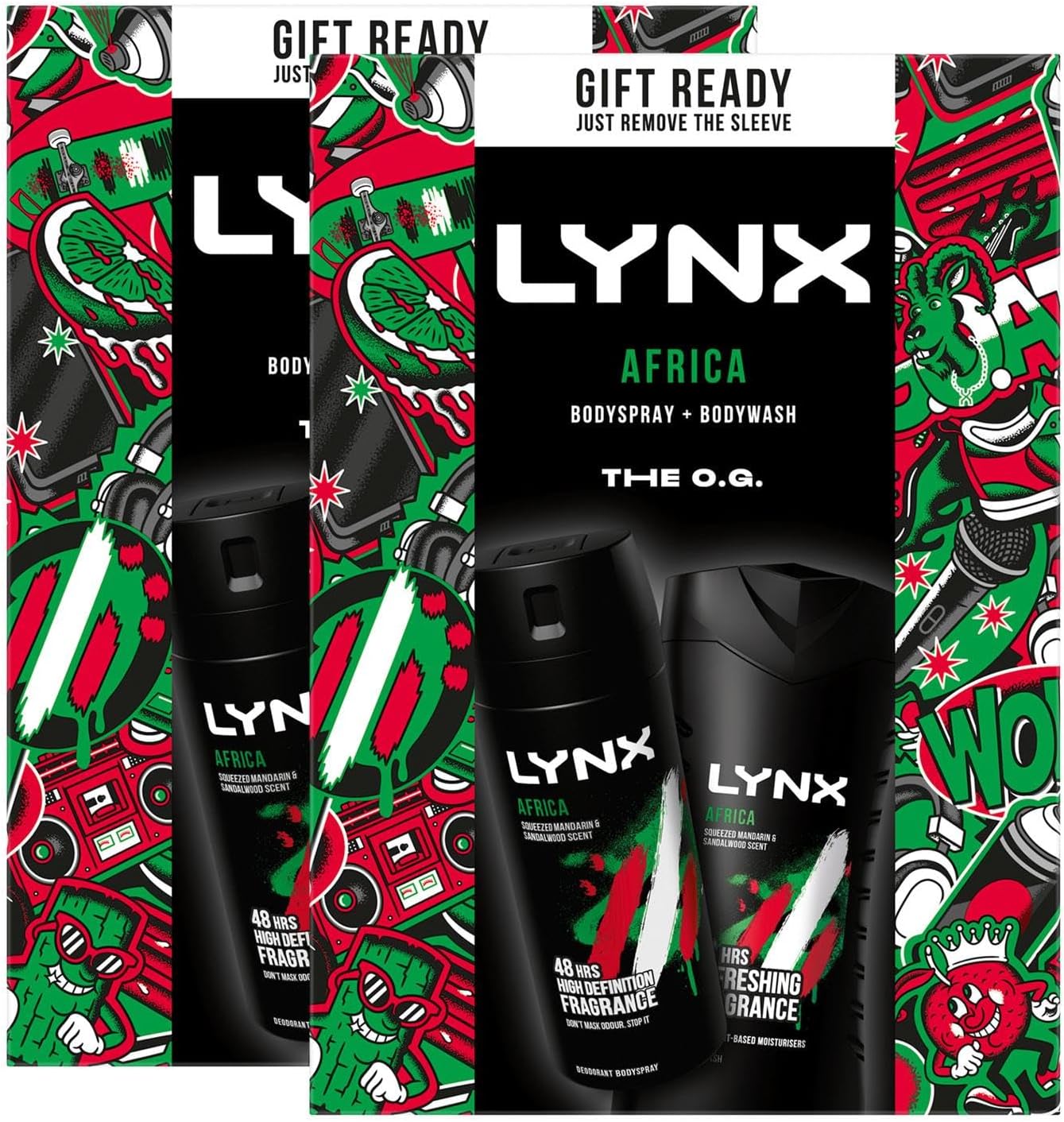 Lynx The O.G. Africa Duo 48Hrs Odour Protection Body Spray 150 Ml And 12Hrs Refreshing Fragrance Body Wash 225 Ml 2 Pieces Ready To Wrap Gift Set For Him,2Pk