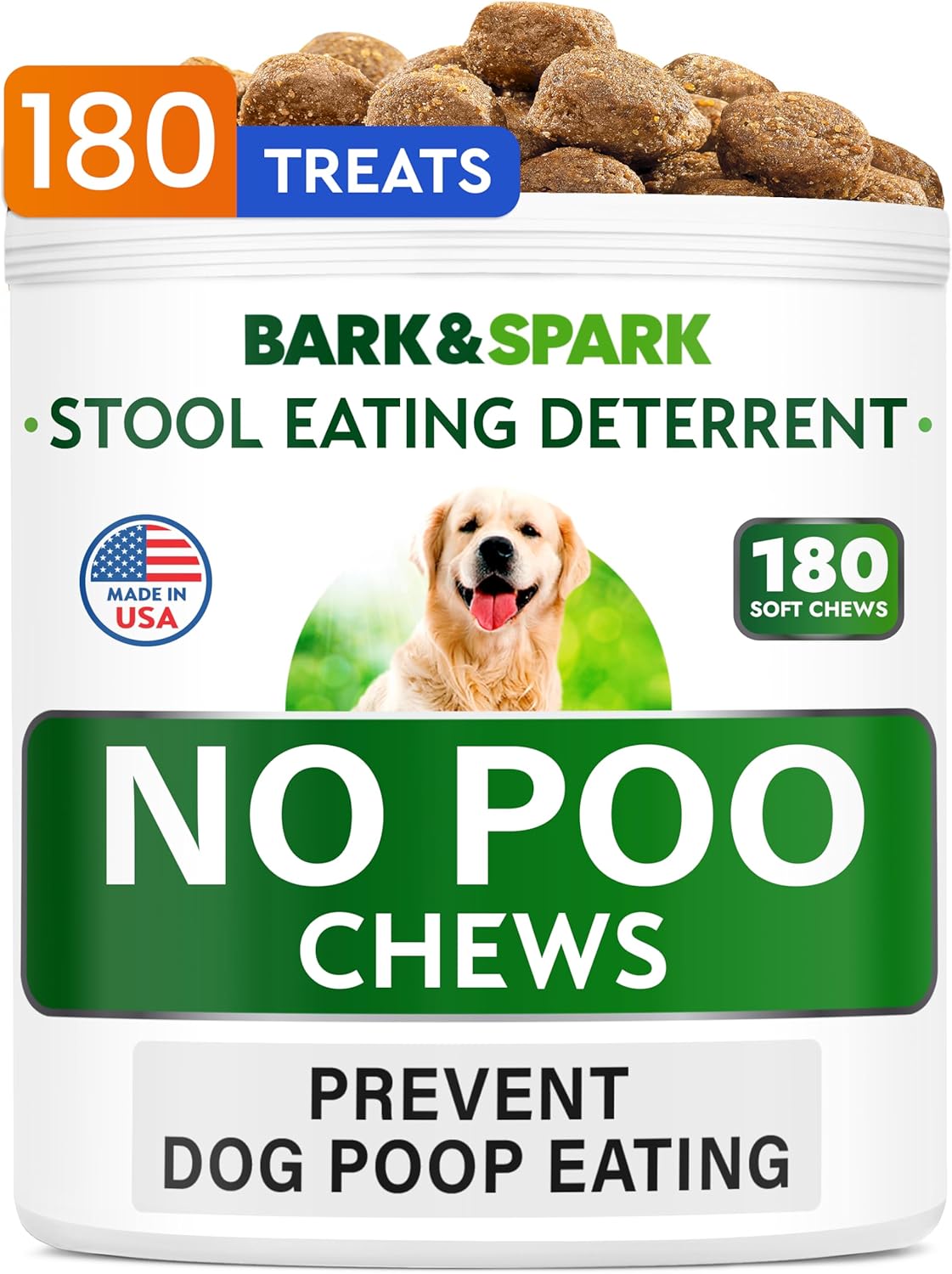 No Poo Treats - Prevent Dog Poop Eating - Coprophagia Treatment - Stool Eating Deterrent - Probiotics & Enzymes - Digestive Health + Breath Aid - Made In Usa - 180 Chews